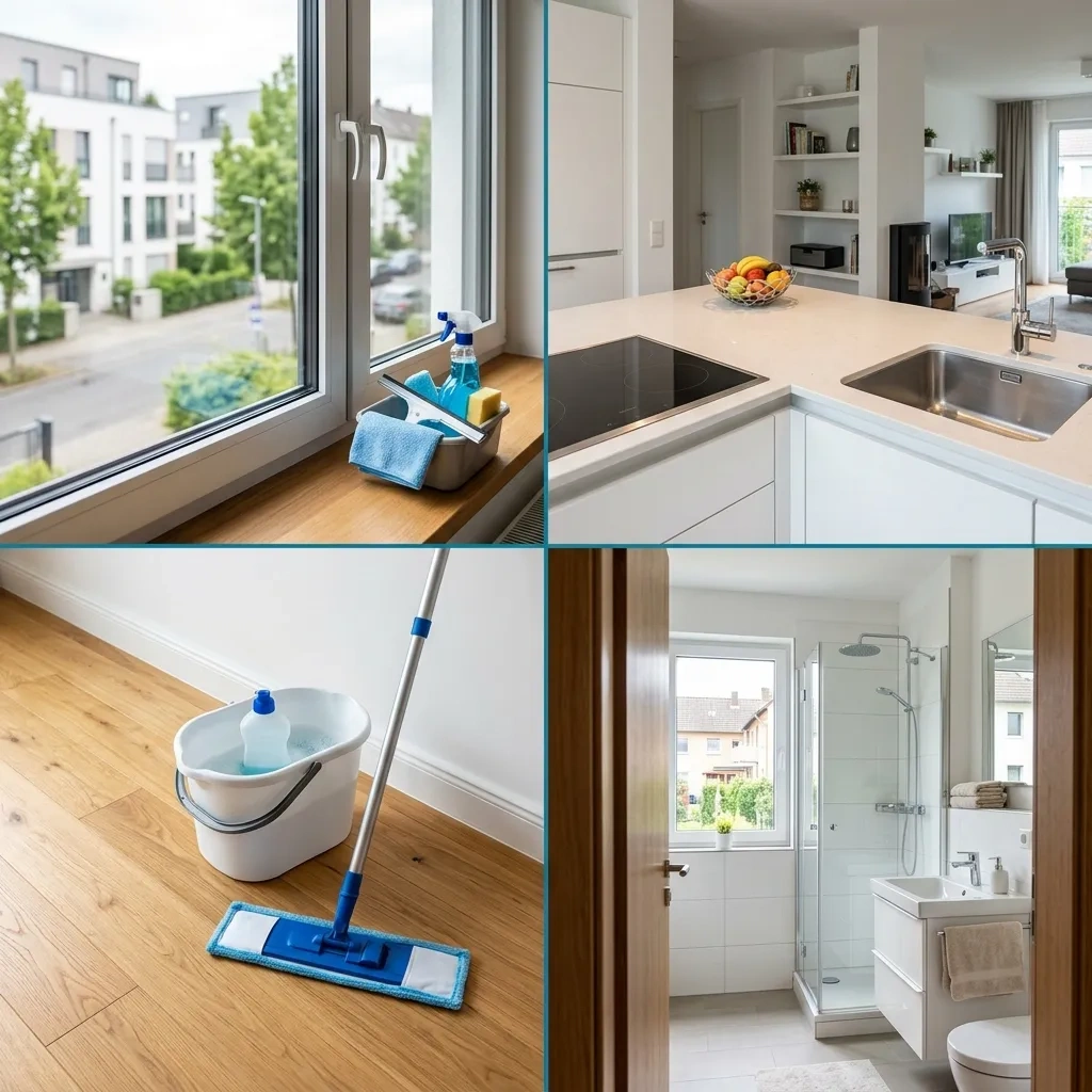 Saubere Wohnung mit Küche, Bad, Fenstern und Bodenreinigung